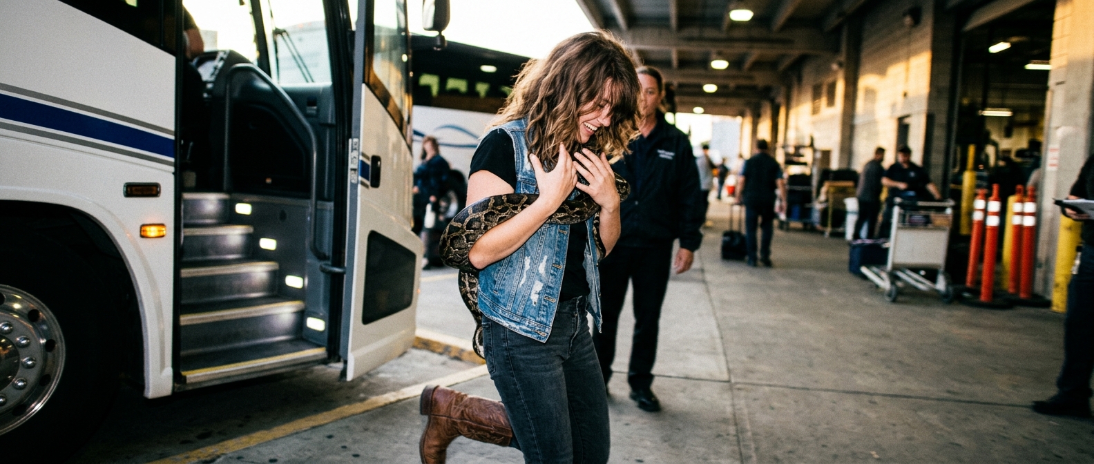 Ella Langley laughs nervously while holding an Argentine boa during an exotic animal encounter — Ella Langley Takes on Mas…