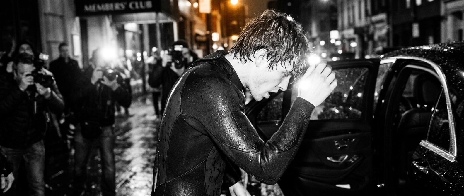 Austin Abrams as Jay Gardiner gasping for air inside the dark belly of a whale in the survival movie Whalefall.