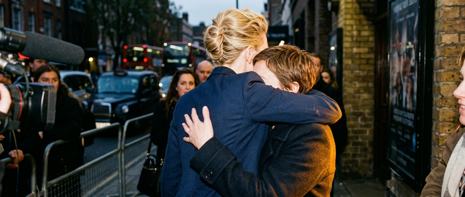 Hannah Waddingham embracing best friend Sadie Nine in a supportive hug on a London street.