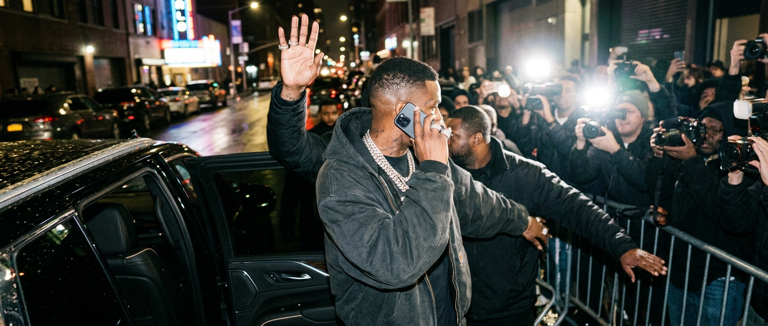 Soulja Boy waves from a vehicle amid camera flashes after teasing a 2028 presidential campaign run — Soulja Boy Wants the…