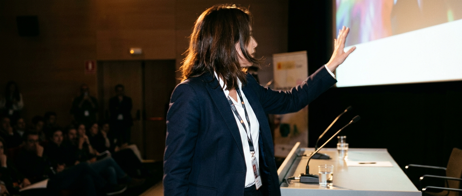 Amazon MGM executive speaks on stage in Madrid about big Spanish-language action movies Zeta and Venganza.